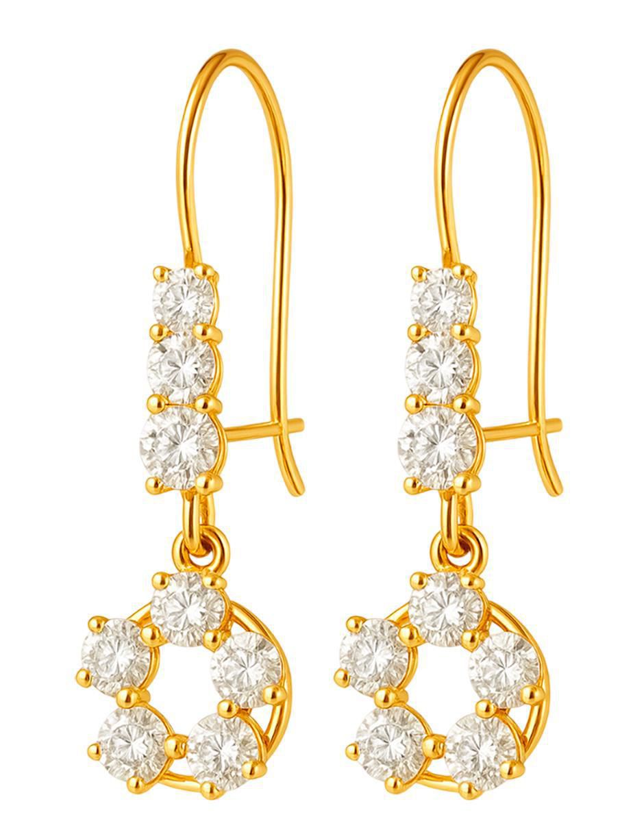 Aretes largos redondos de oro 10 k con acabado brillante zirconia 4