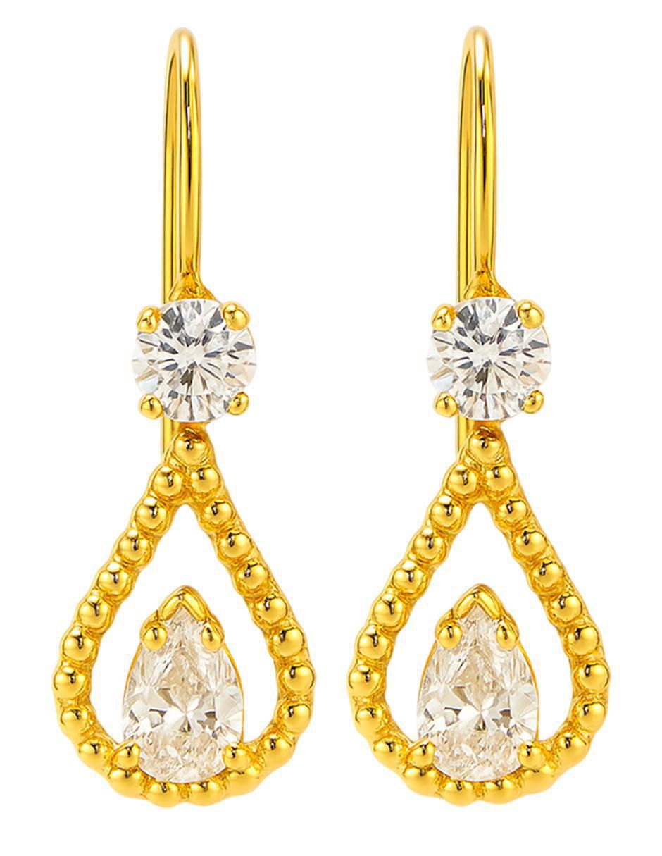 Aretes largos de gota de oro 10 k con acabado brillante zirconia