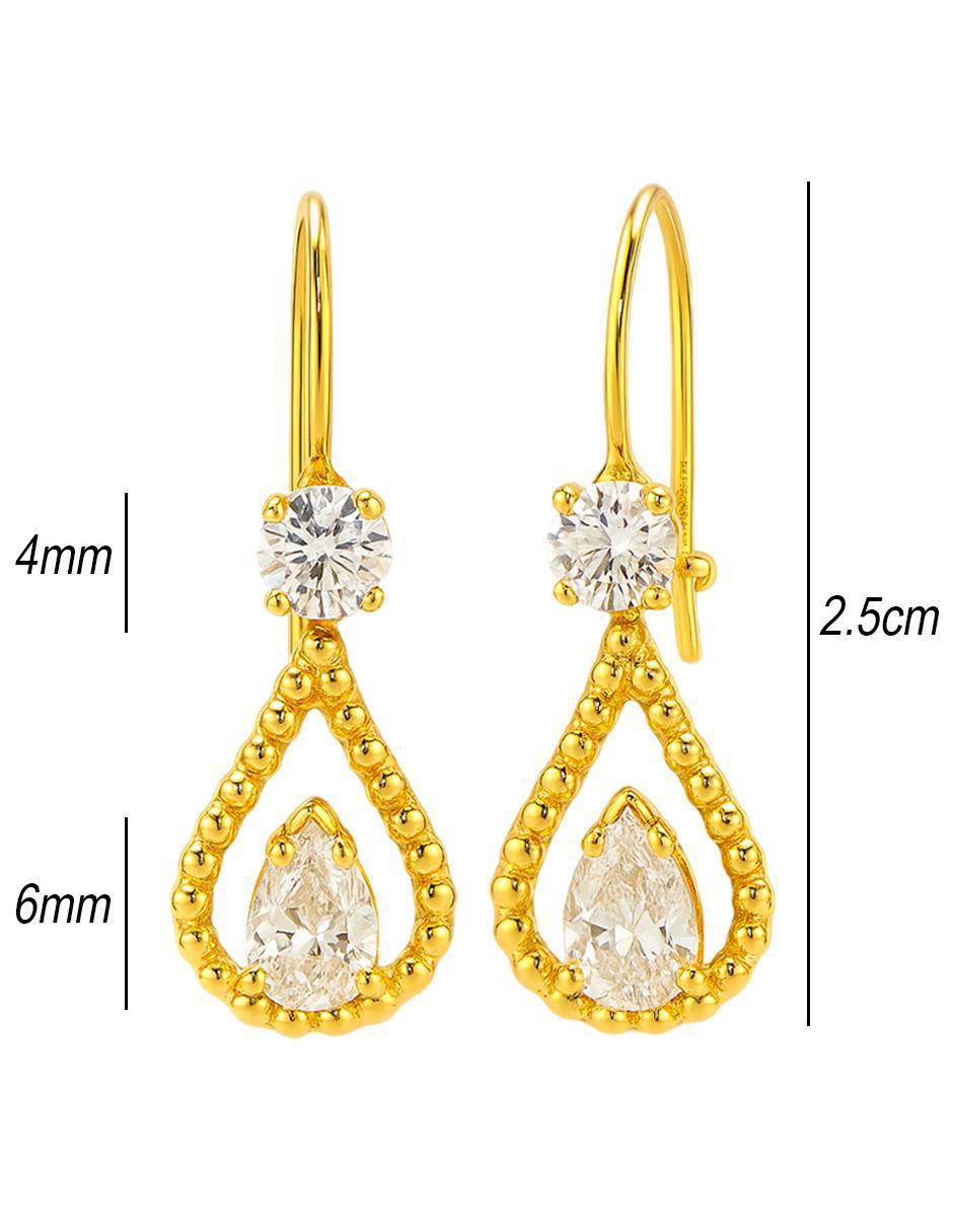 Aretes largos de gota de oro 10 k con acabado brillante zirconia 5