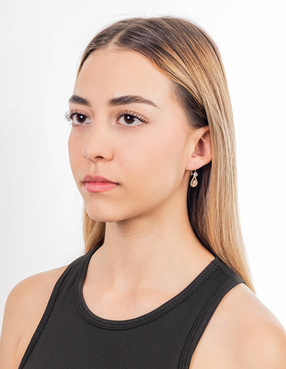 Aretes largos de gota de oro 10 k con acabado brillante zirconia 3