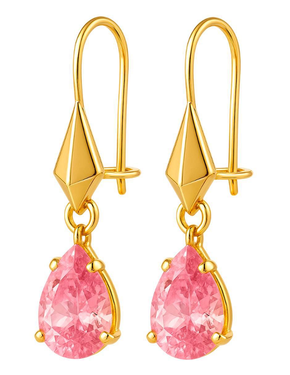 Aretes largos de gota de oro 10 k con acabado brillante zirconia 4