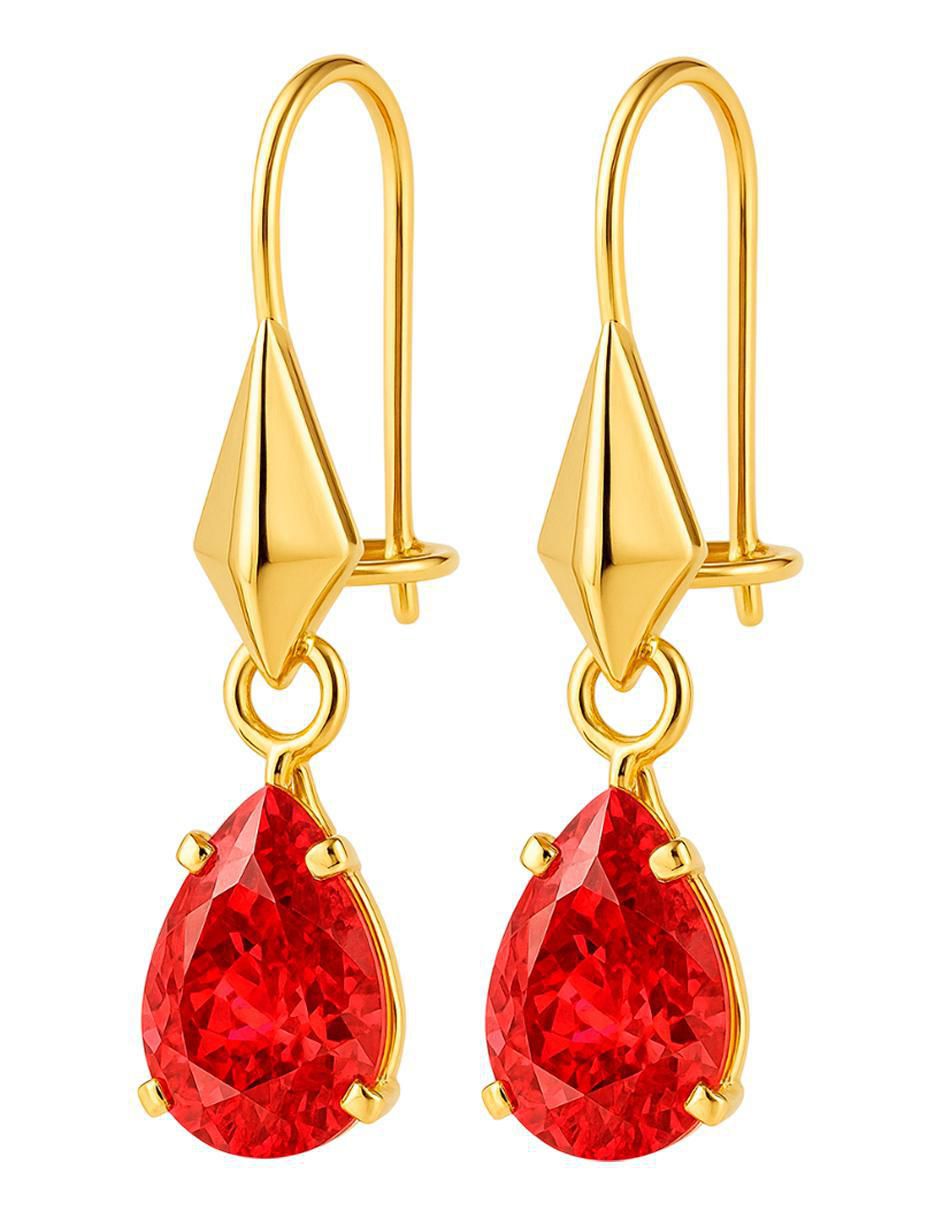 Aretes largos de gota de oro 10 k con acabado brillante zirconia 4