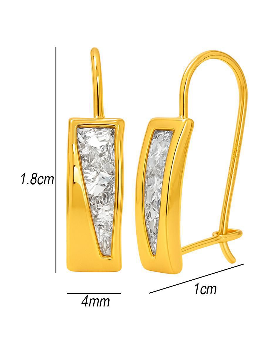 Aretes largos rectangulares de oro 10 k con acabado brillante zirconia 5