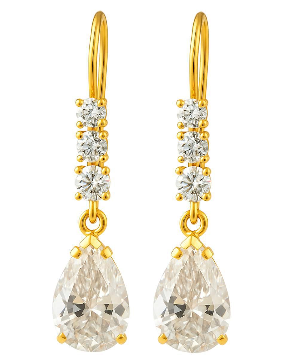 Aretes largos de gota de oro 10 k con acabado brillante zirconia
