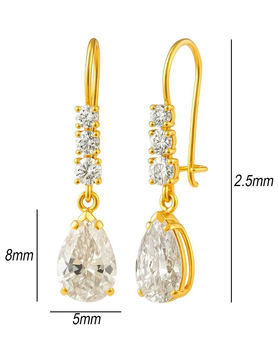 Aretes largos de gota de oro 10 k con acabado brillante zirconia 5