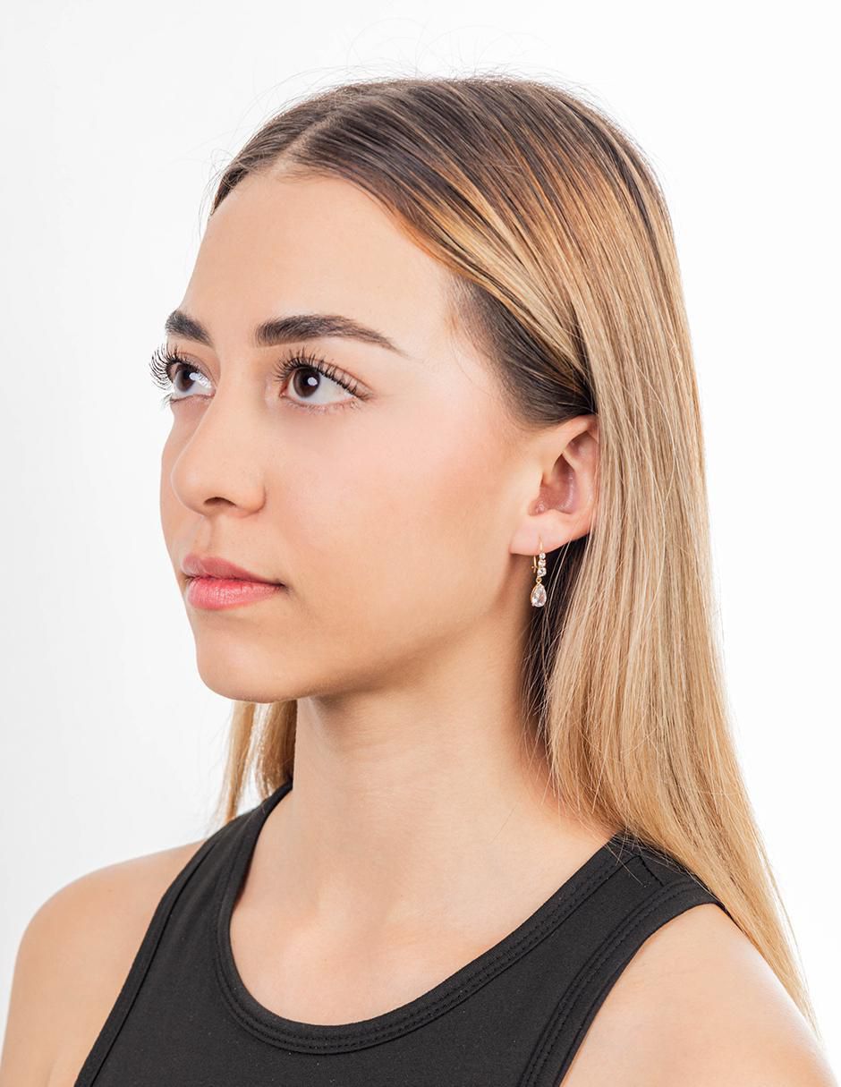 Aretes largos de gota de oro 10 k con acabado brillante zirconia 3