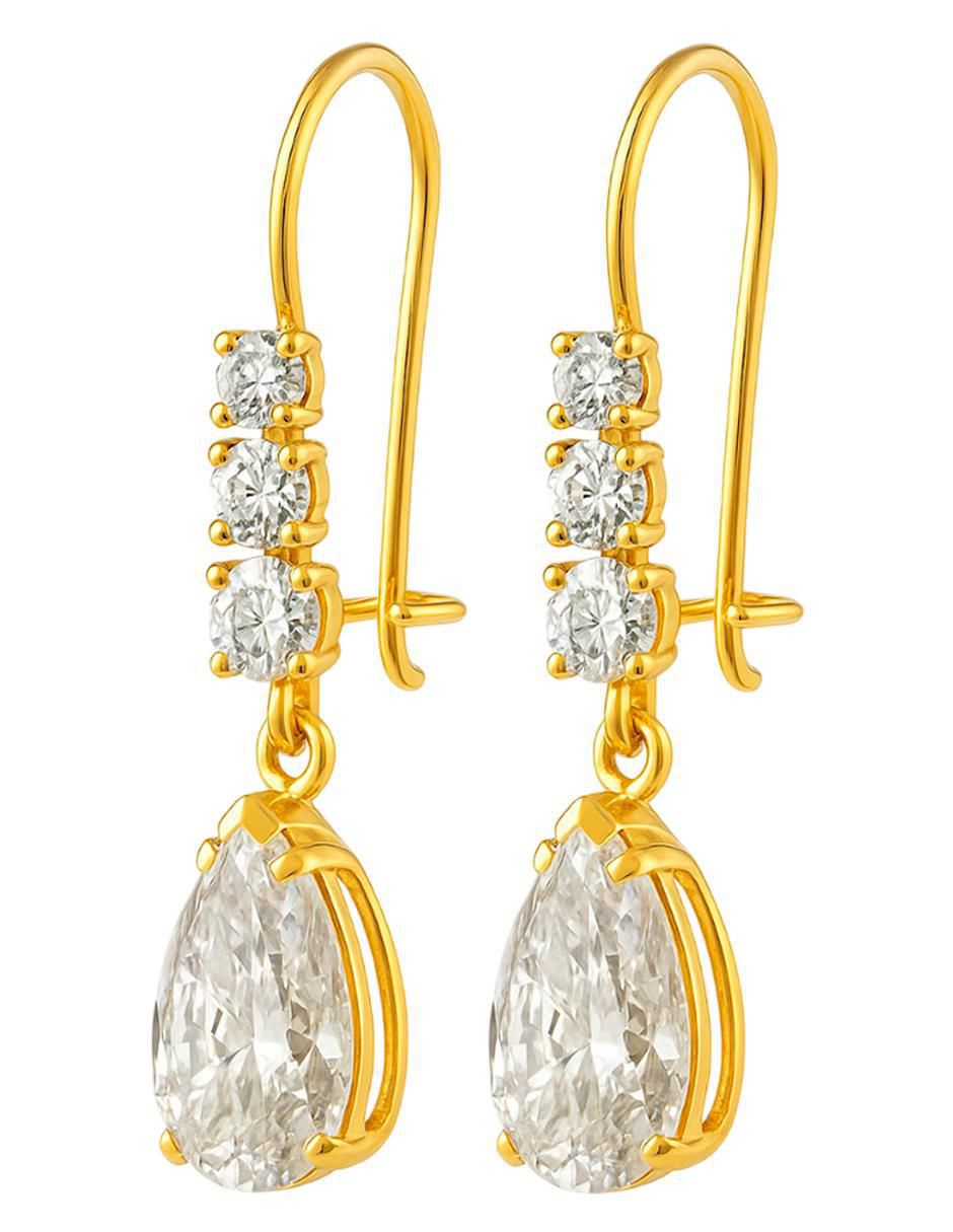 Aretes largos de gota de oro 10 k con acabado brillante zirconia 4