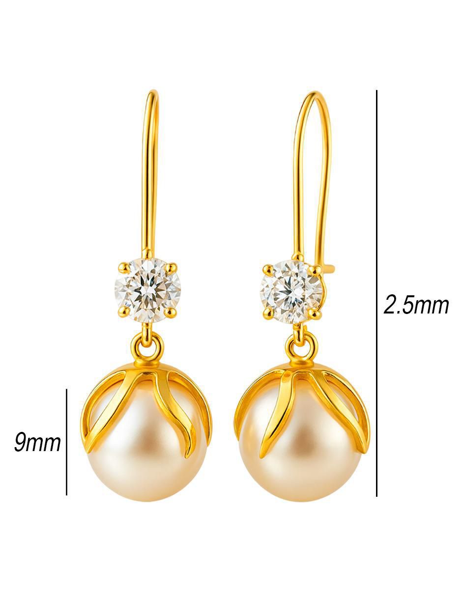 Aretes largos redondos de oro 10 k con acabado liso perla 5
