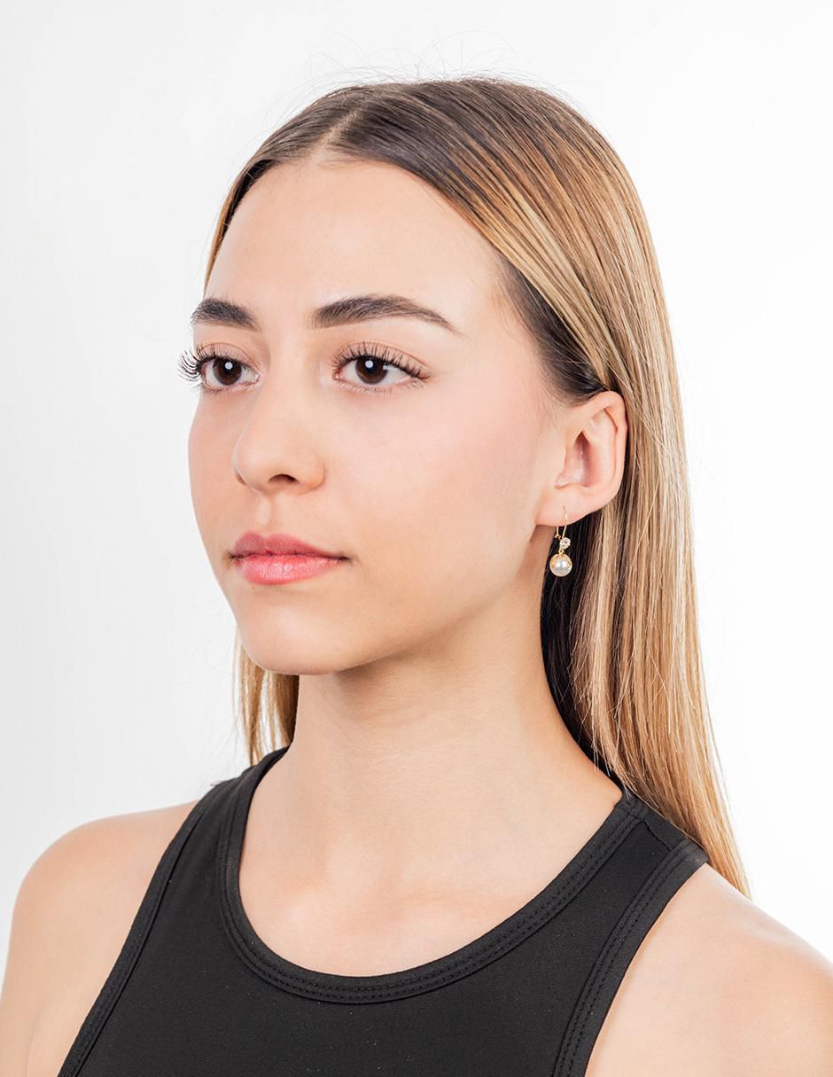 Aretes largos redondos de oro 10 k con acabado liso perla 3
