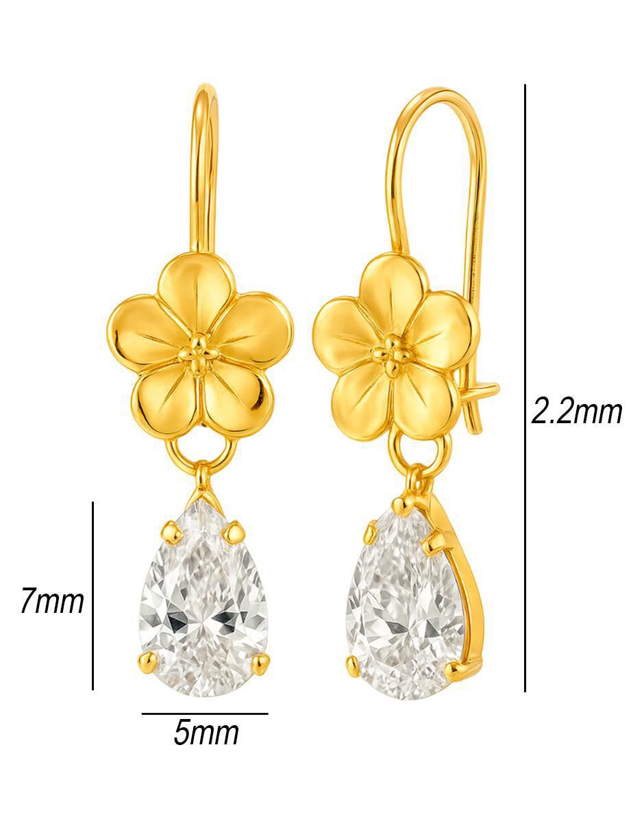 Aretes largos de flor de oro 10 k con acabado brillante zirconia 5