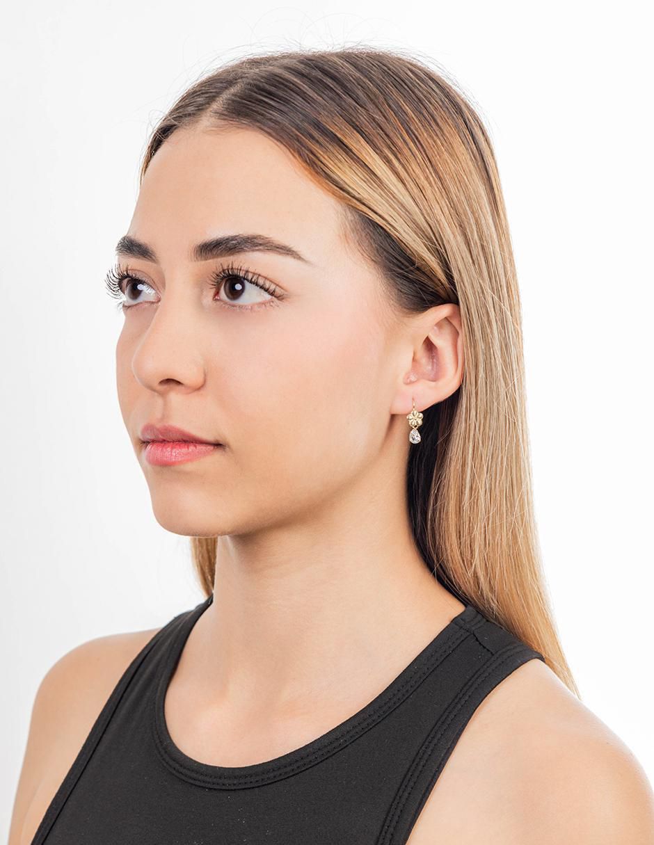 Aretes largos de flor de oro 10 k con acabado brillante zirconia 3
