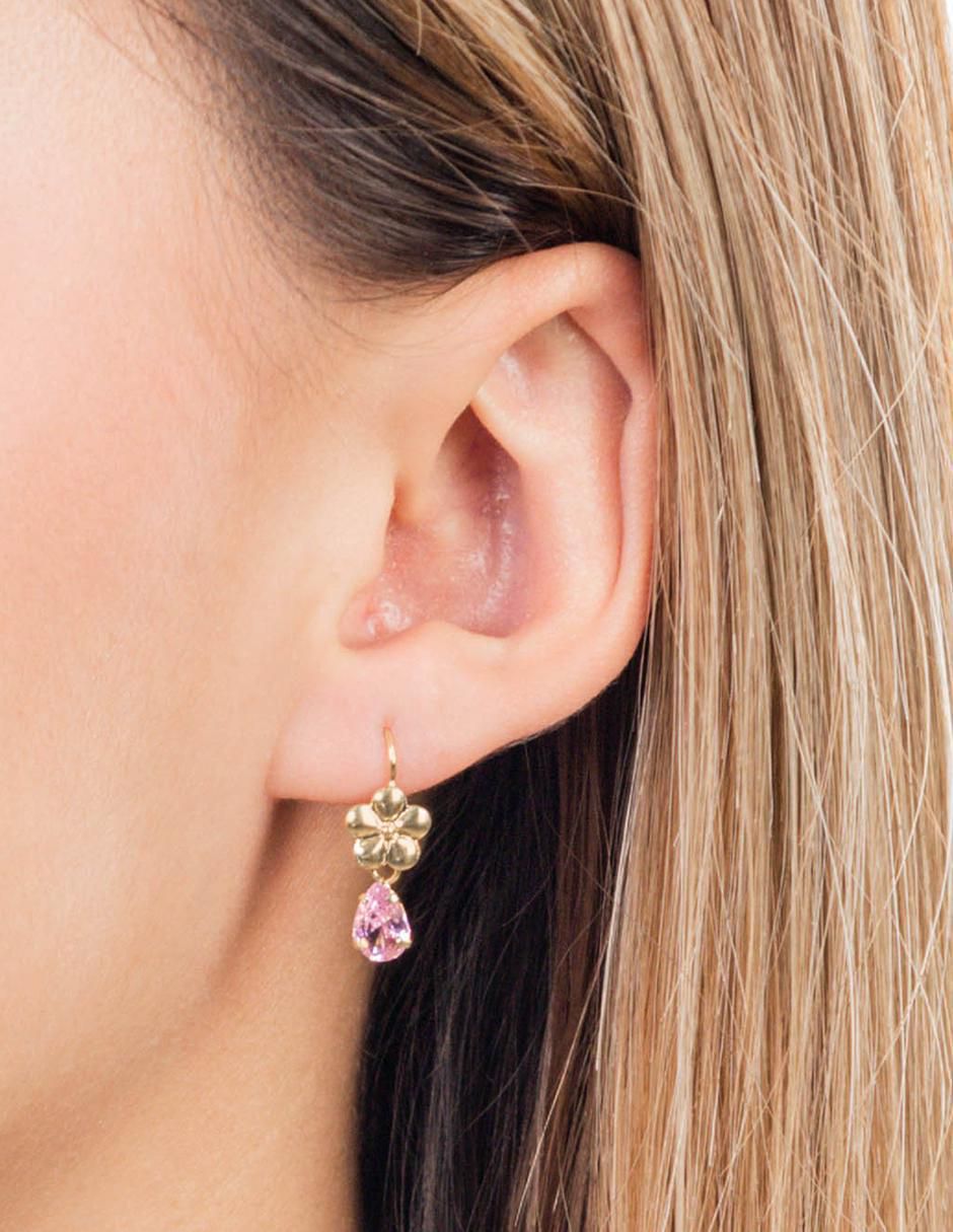 Aretes largos de flor de oro 10 k con acabado brillante zirconia 2