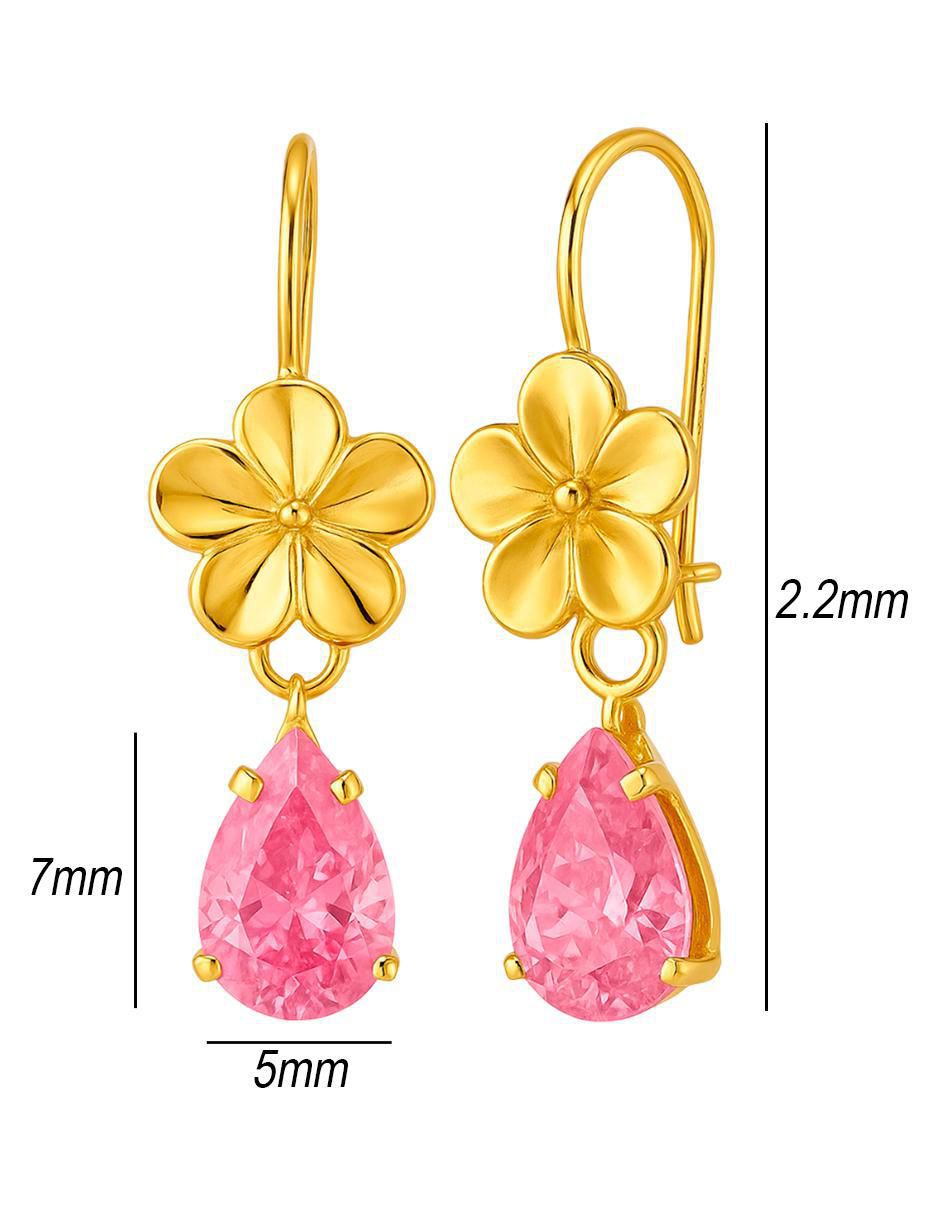 Aretes largos de flor de oro 10 k con acabado brillante zirconia 5