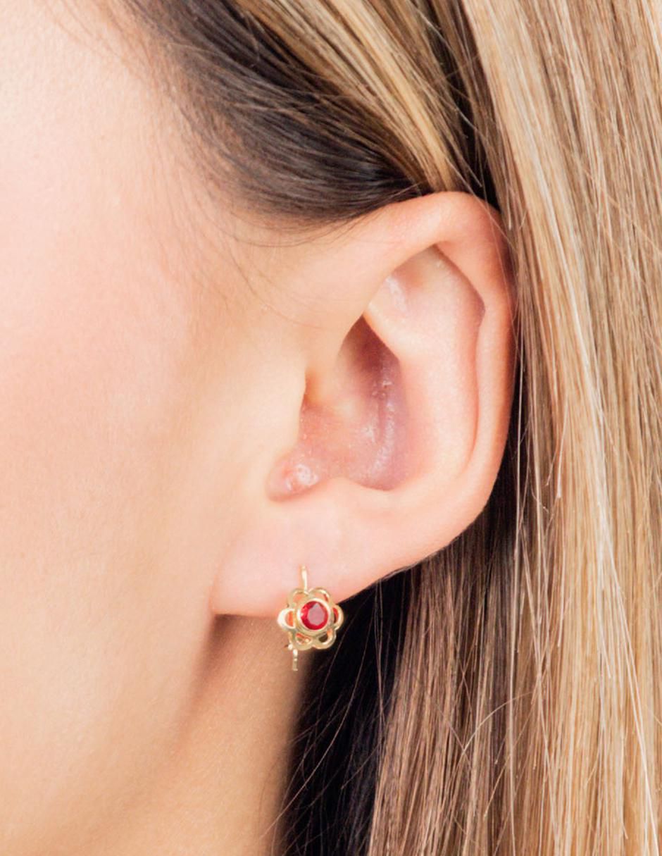 Aretes largos de flor de oro 10 k con acabado brillante zirconia 2
