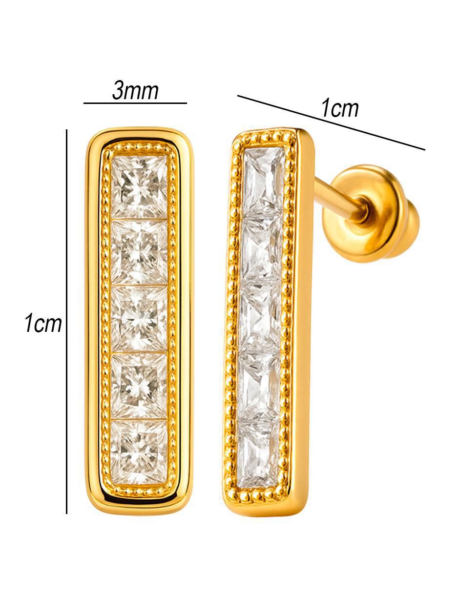 Broqueles rectangulares de oro 10 k con acabado brillante zirconia 5