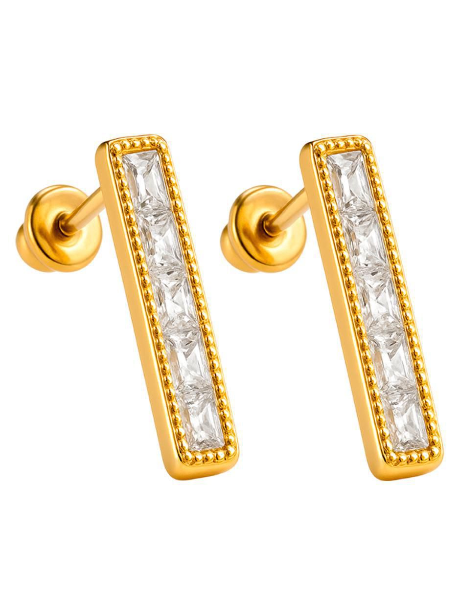 Broqueles rectangulares de oro 10 k con acabado brillante zirconia 4
