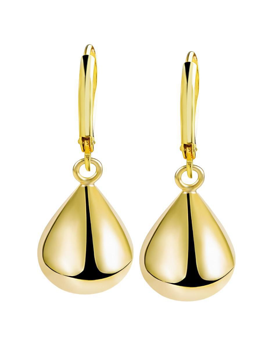 Aretes largos de gota 14 K con acabado baño de oro