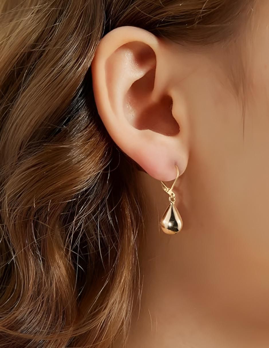 Aretes largos de gota 14 K con acabado baño de oro 2