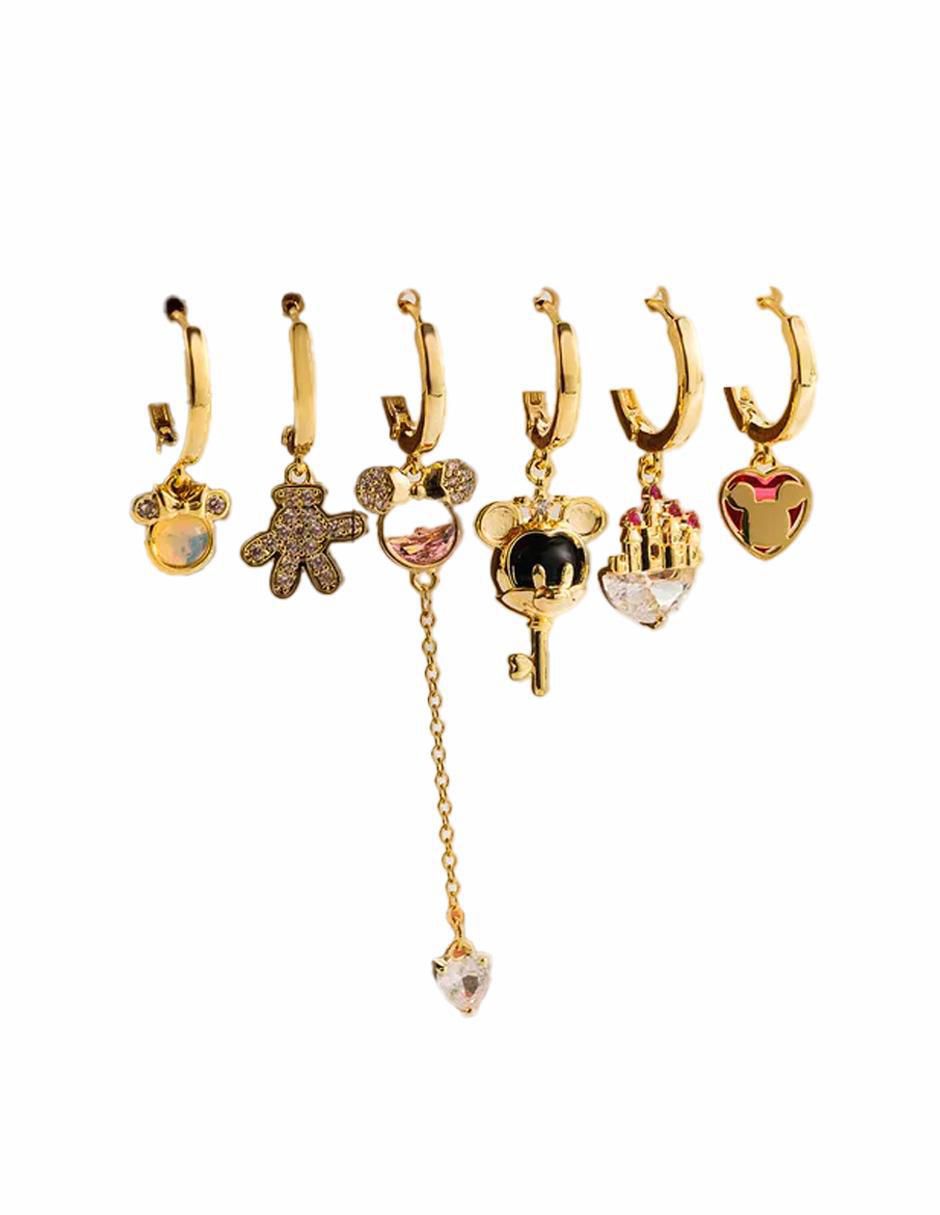 Set de aretes Mickey de oro laminado 10 K con acabado pulido