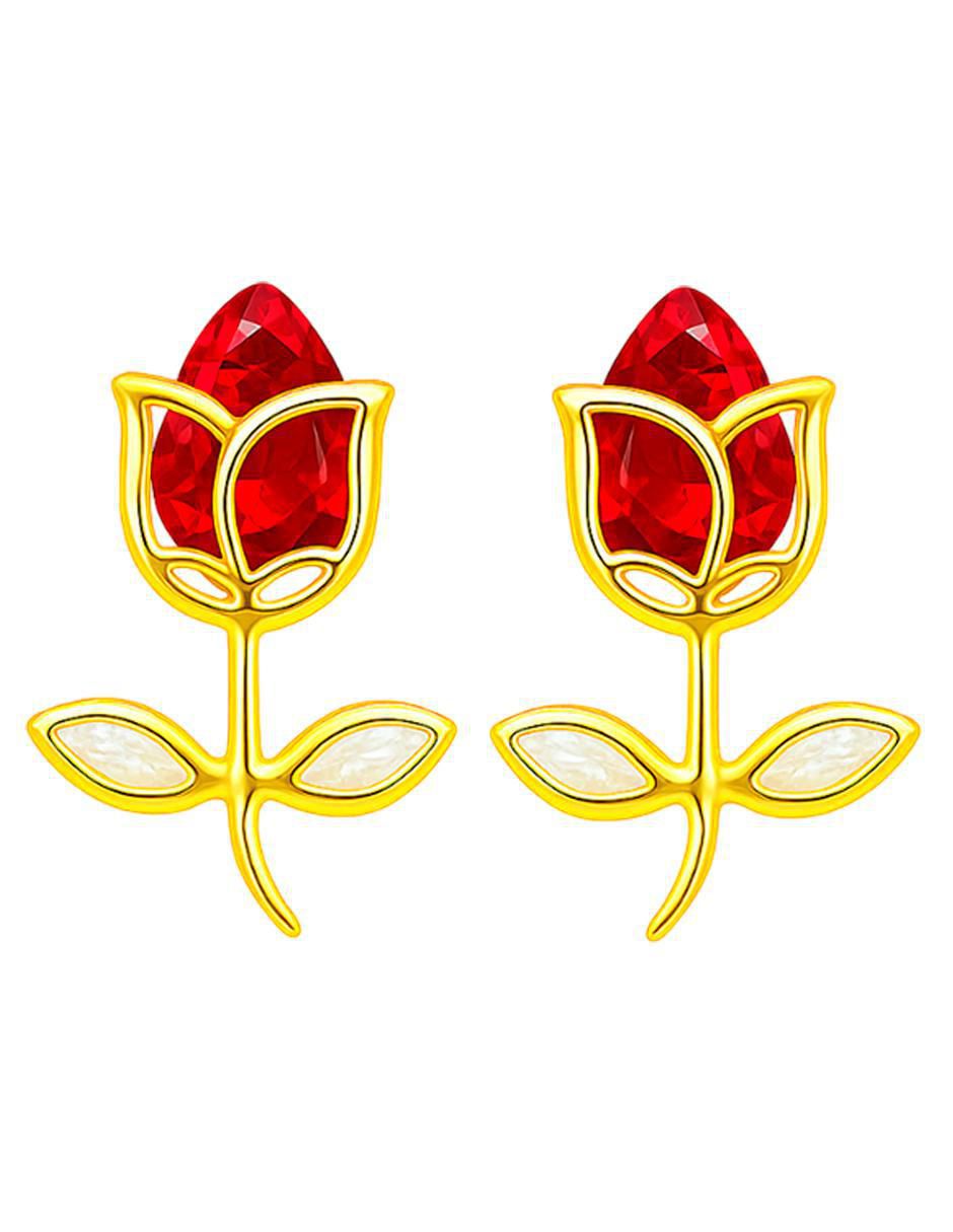 Broqueles de flor de oro 10 K con acabado brillante zirconia
