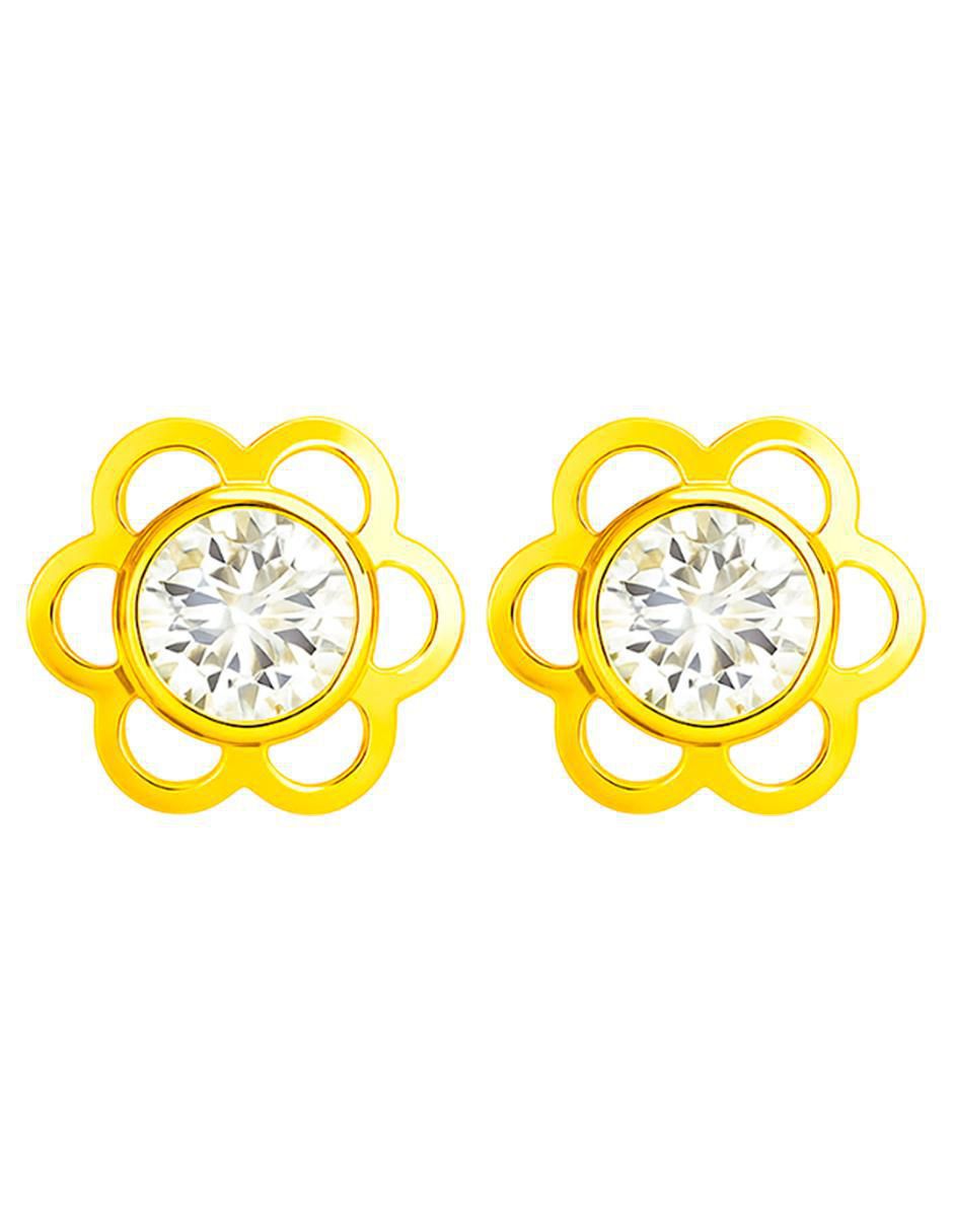 Broqueles de flor de oro 10 K con acabado brillante zirconia