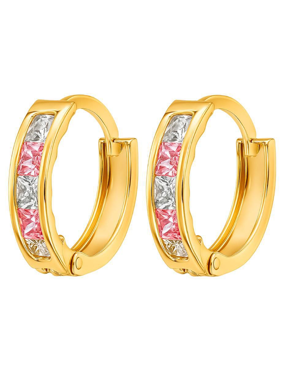 Aretes de aro de oro 10 K con acabado pulido zirconia