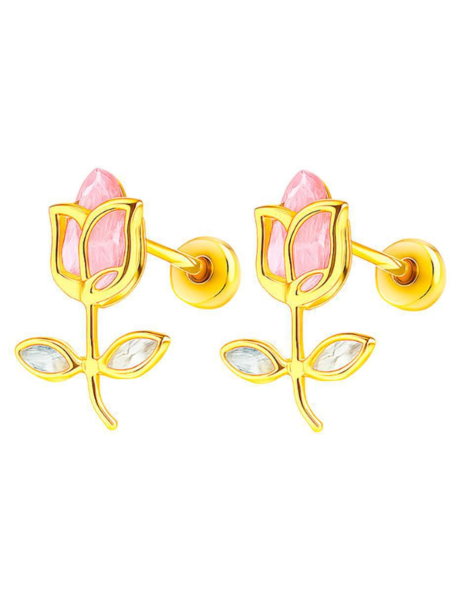 Broqueles de flor de oro 10 K con acabado brillante zirconia 5