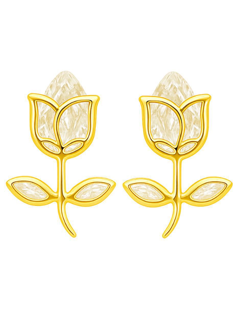 Broqueles de flor de oro 14 K con acabado brillante zirconia Broqueles de flor de oro 14 K con acabado brillante zirconia