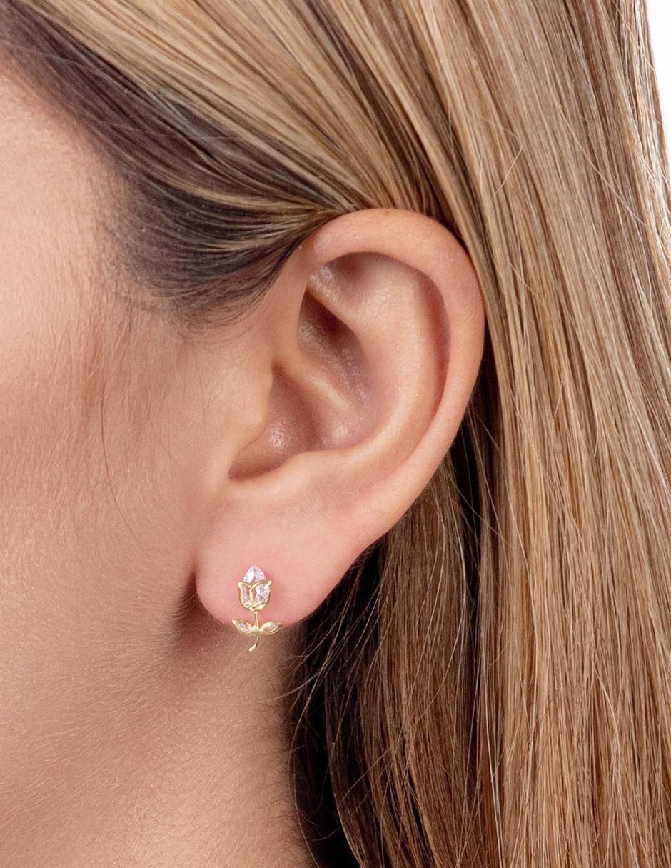 Broqueles de flor de oro 14 K con acabado brillante zirconia 2