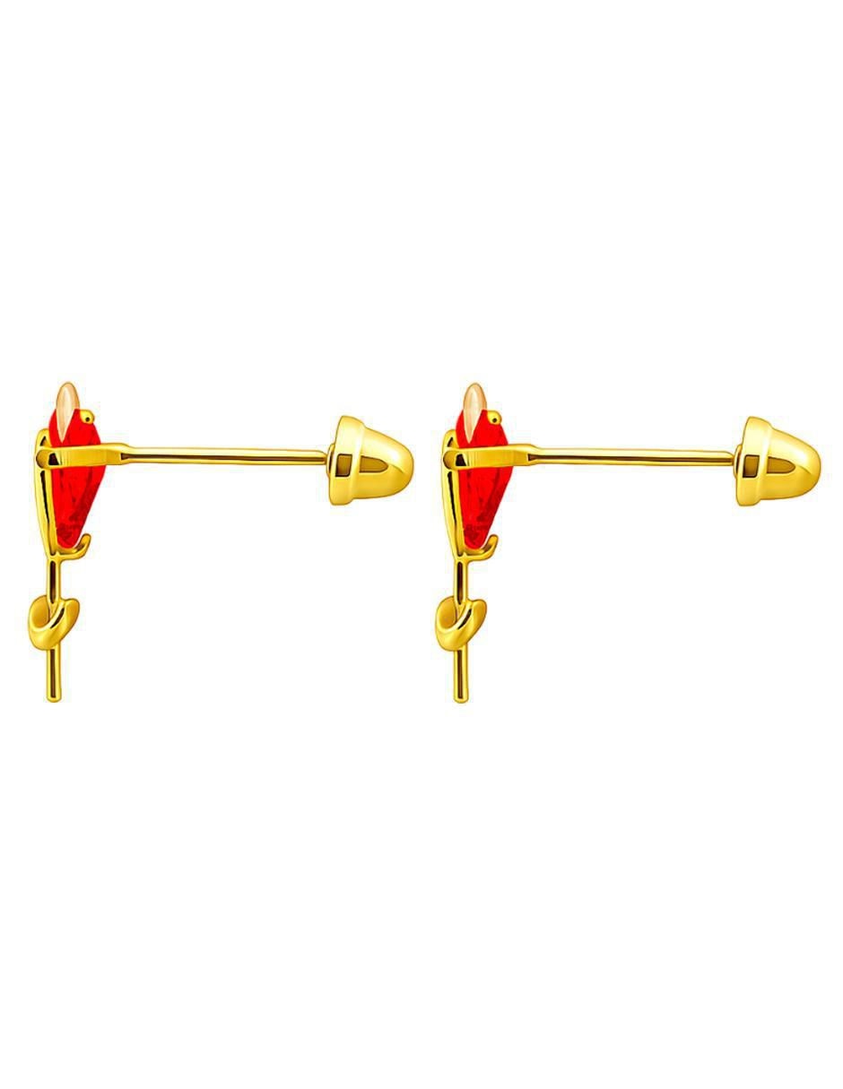 Broqueles de flor de oro 14 K con acabado brillante zirconia 4