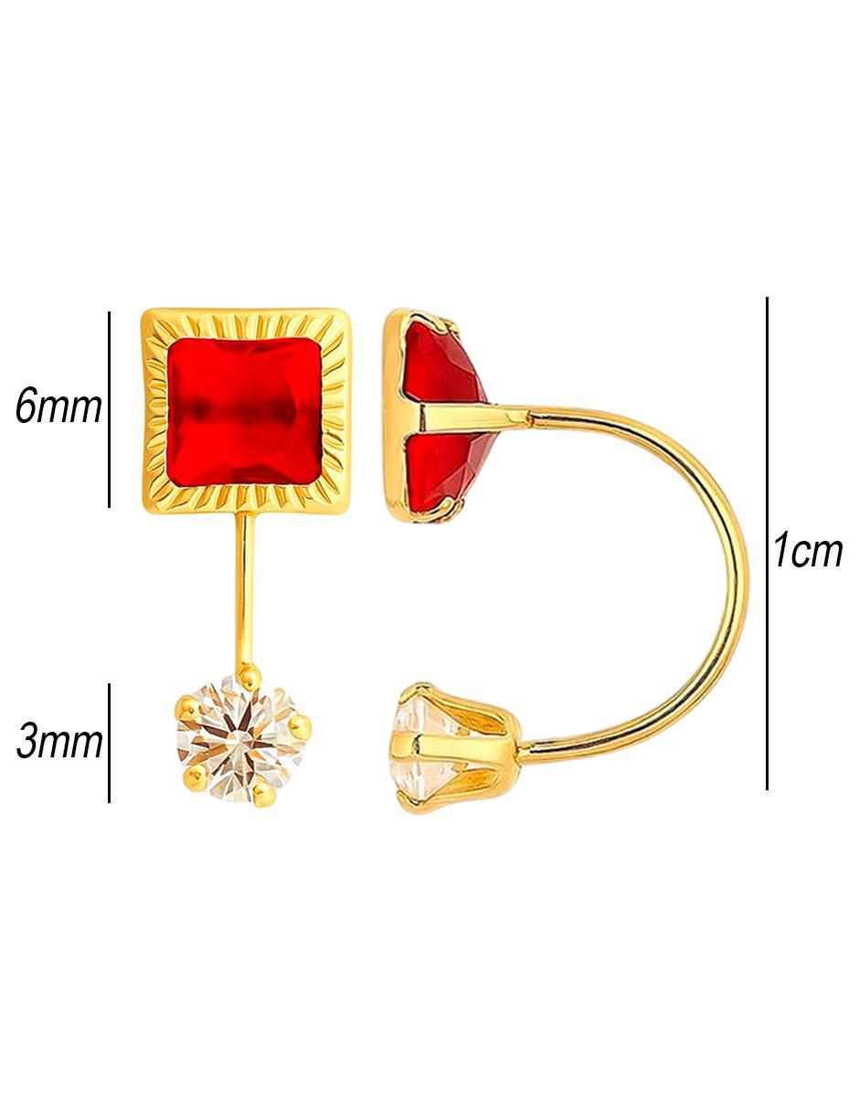 Aretes piercing cuadrados de oro 10 K con acabado brillante zirconia 6