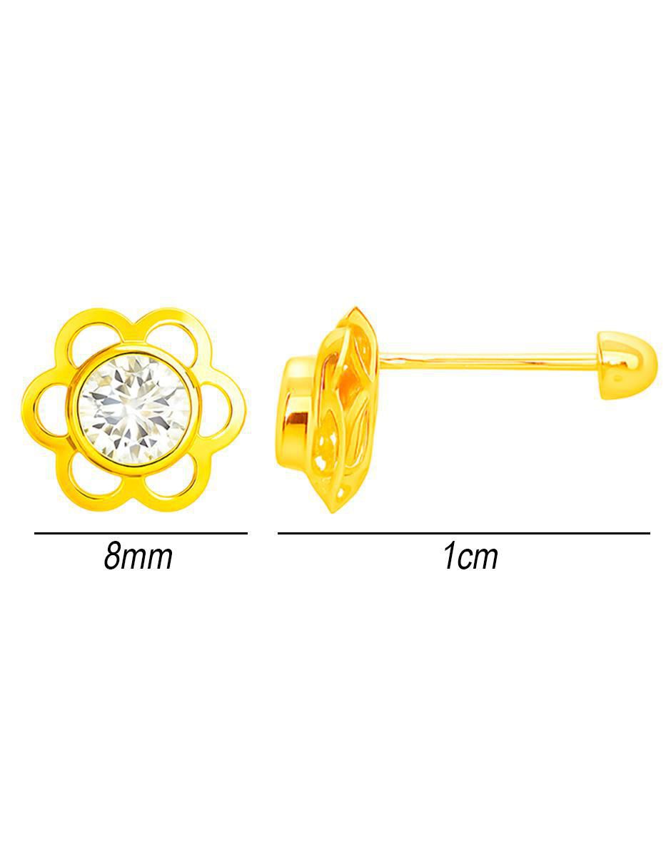 Broqueles de flor de oro 14 K con acabado brillante zirconia 6
