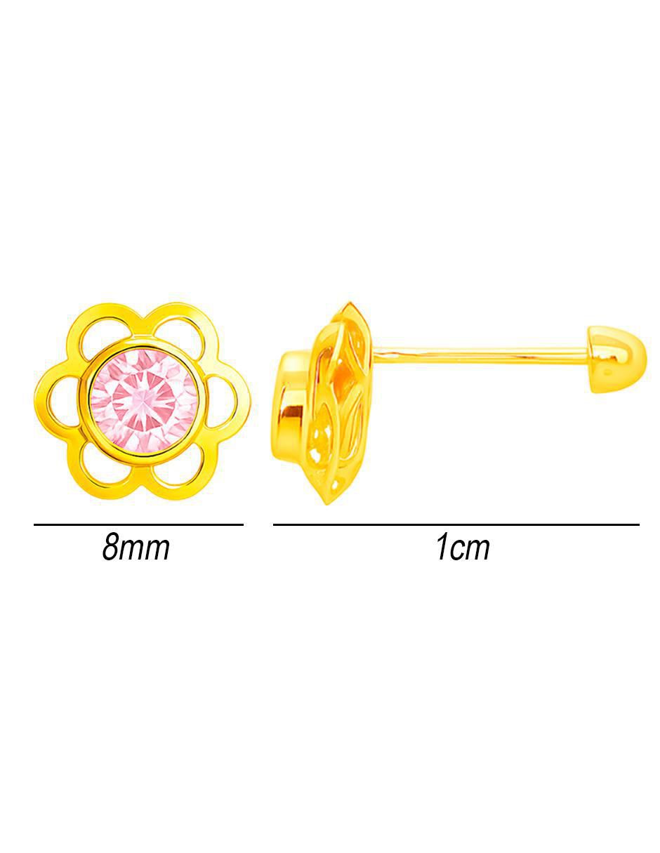 Broqueles de flor de oro 14 K con acabado brillante zirconia 6