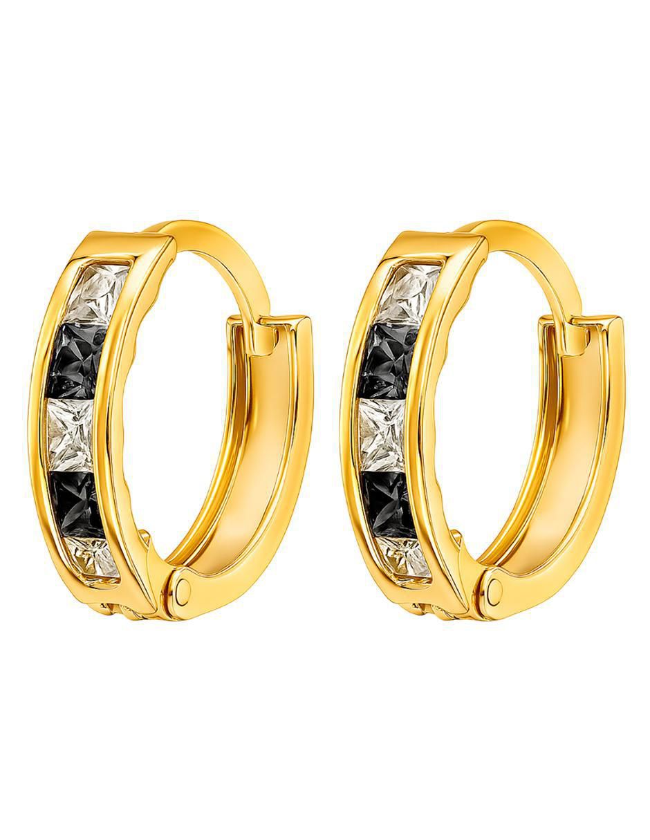 Aretes de aro redondos de oro 14 K con acabado brillante zirconia