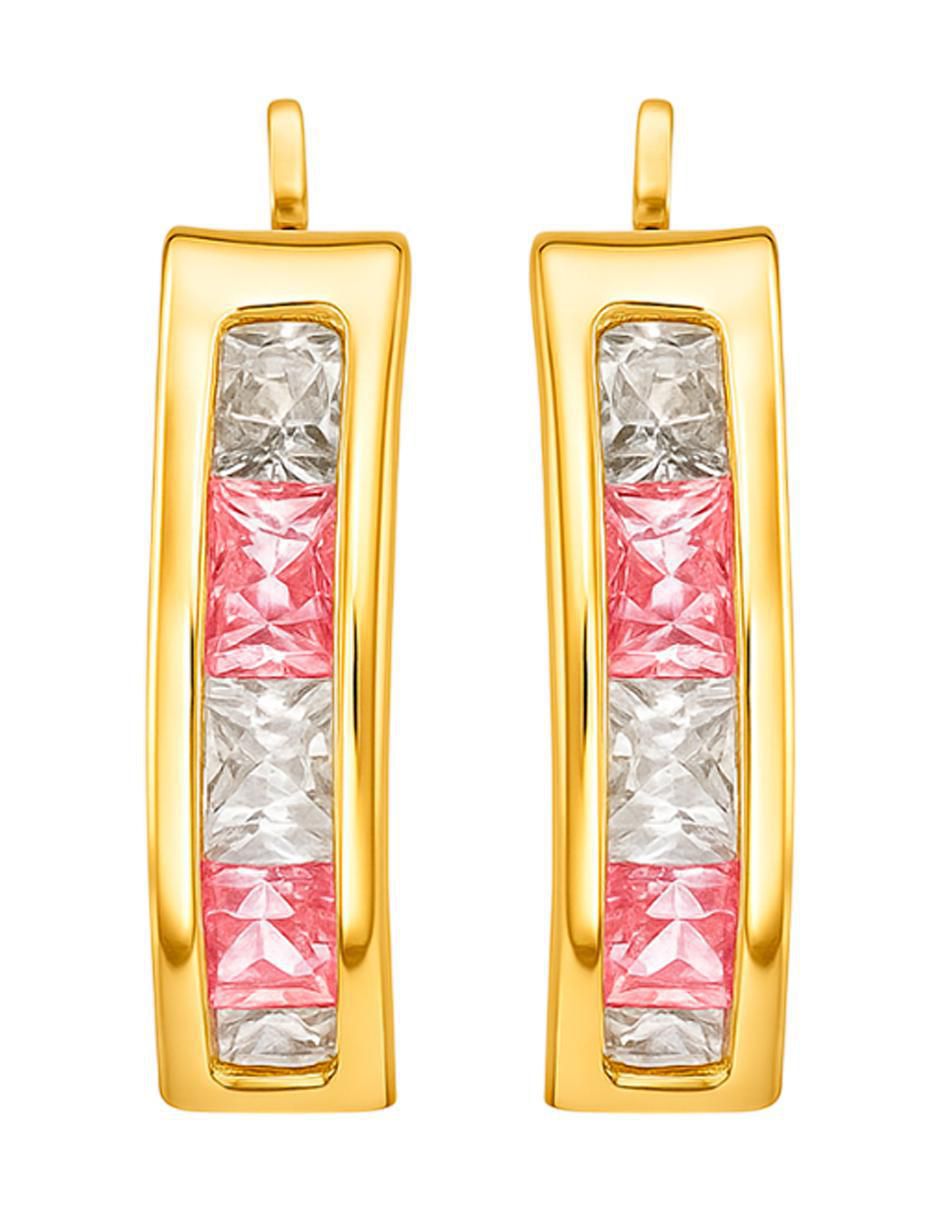 Aretes de aro de oro 14 K con acabado brillante zirconia 4