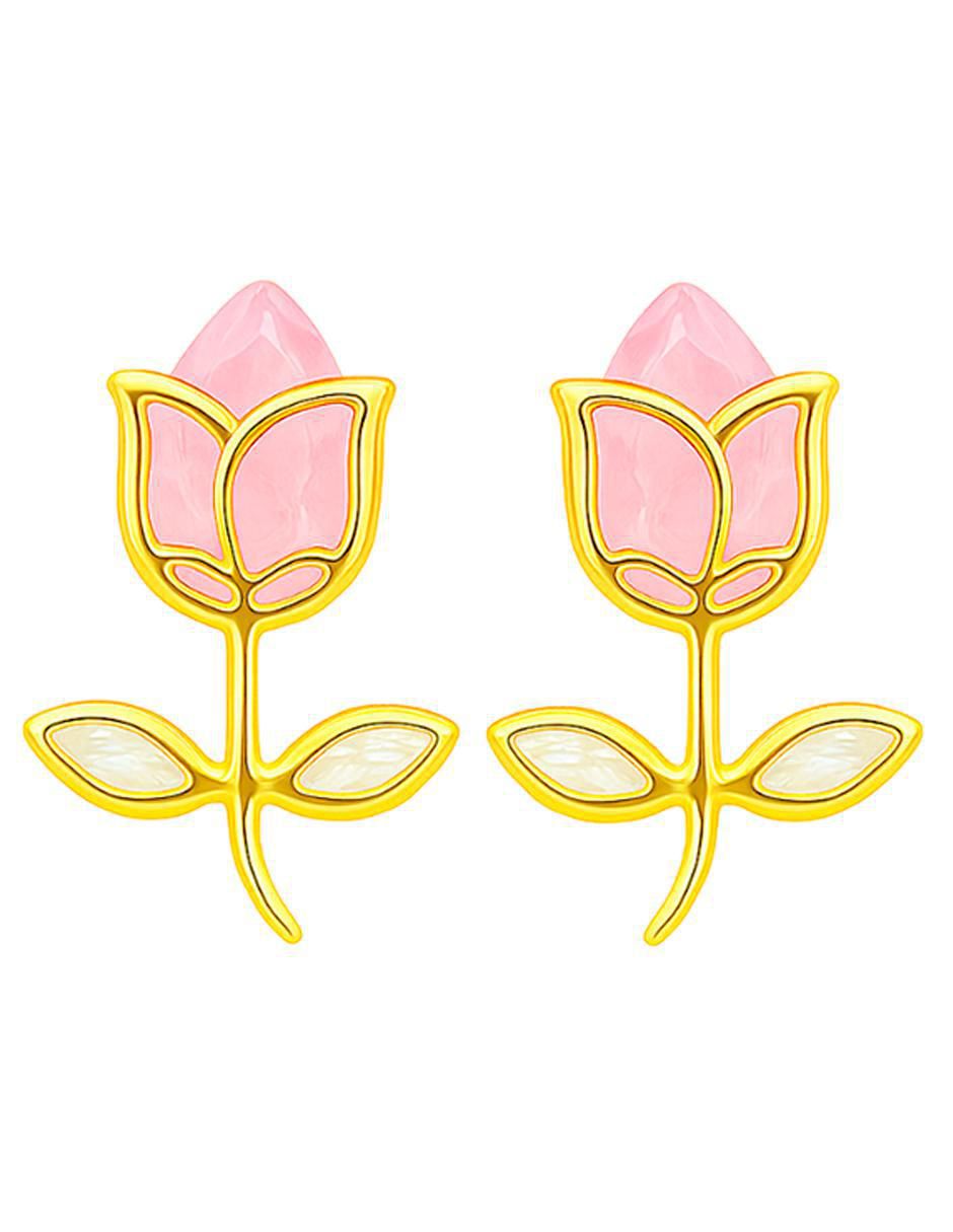 Broqueles de flor de oro 14 K con acabado pulido zirconia