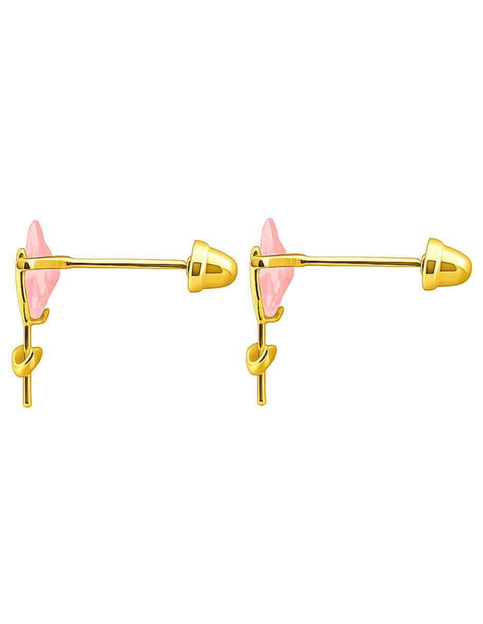 Broqueles de flor de oro 14 K con acabado pulido zirconia 4