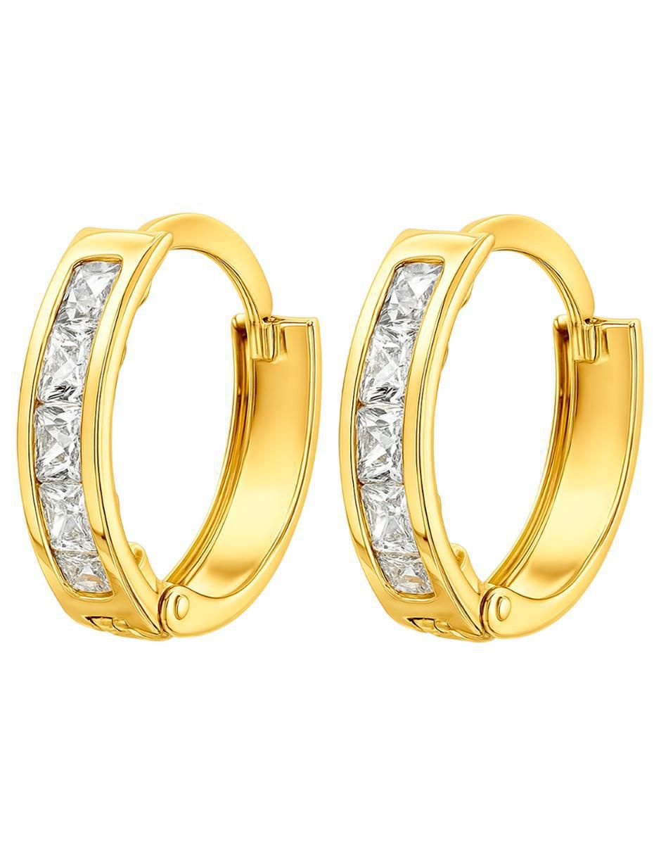Aretes de aro de oro 10 K con acabado pulido zirconia