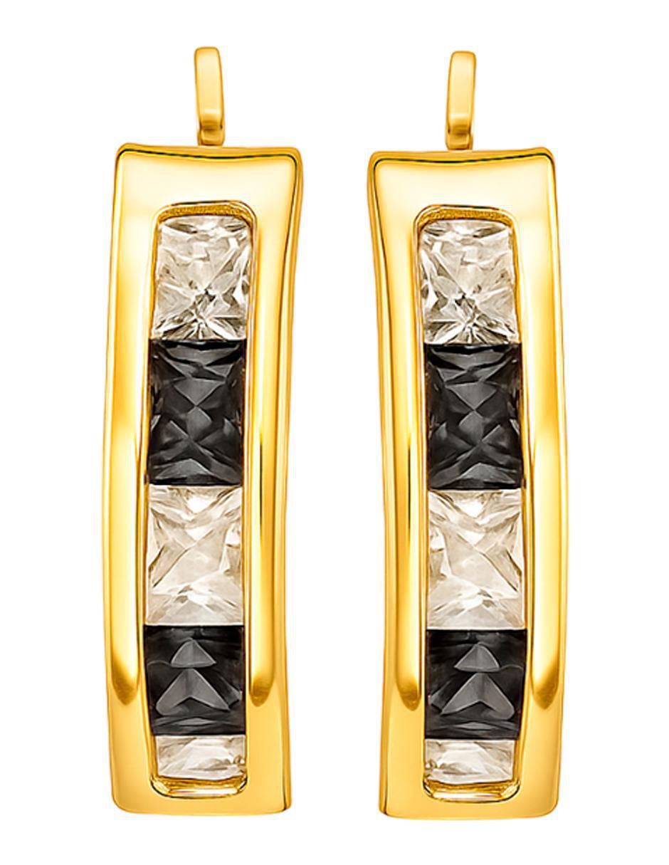 Aretes de aro redondos de oro 10 K con acabado brillante zirconia 4