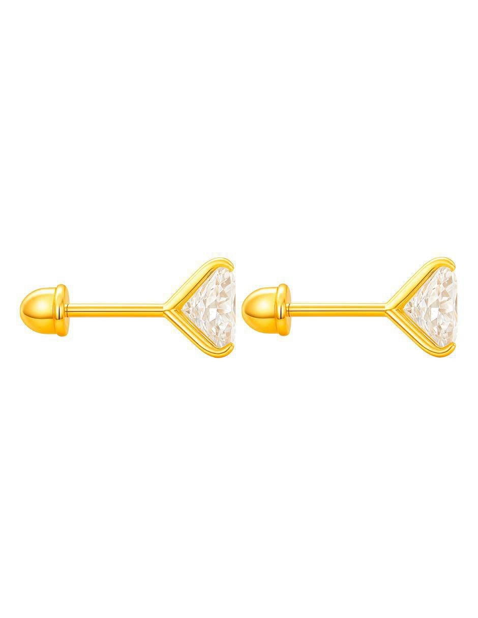 Broqueles de oro 14 k con acabado brillante zirconia 4