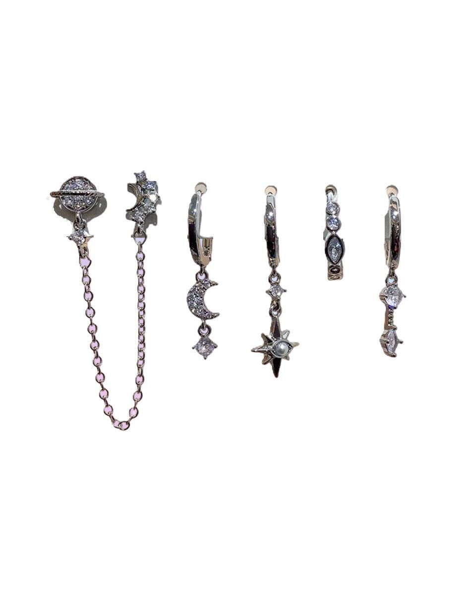 Set de aretes de luna Galaxia con acabado pulido zirconia cúbica