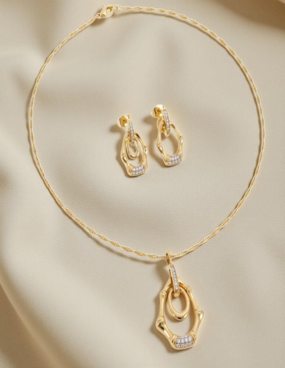 Aretes y collar de oro laminado 18 K zirconia 4