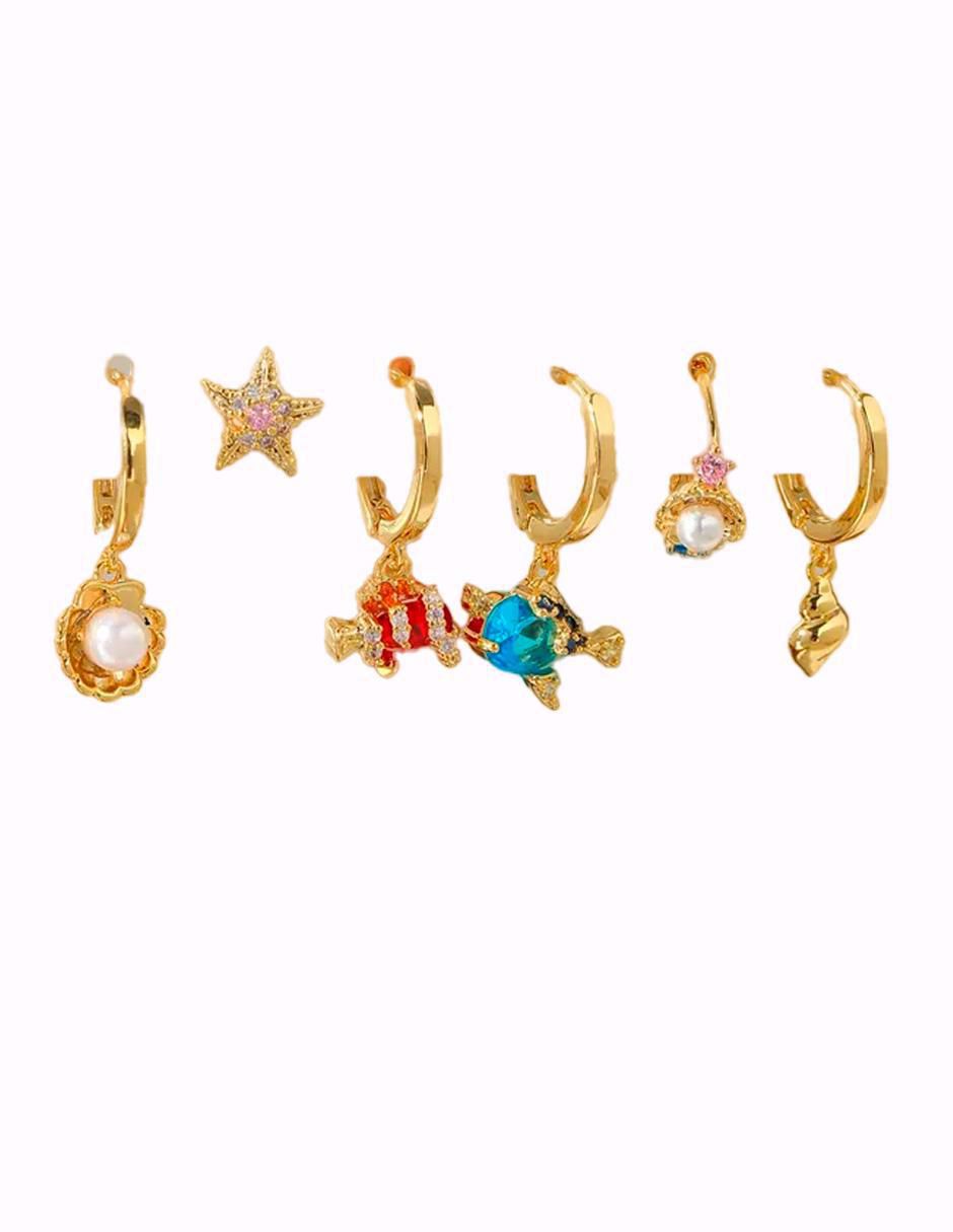 Set de aretes Nemo de oro laminado 9 K con acabado pulido zirconia cúbica