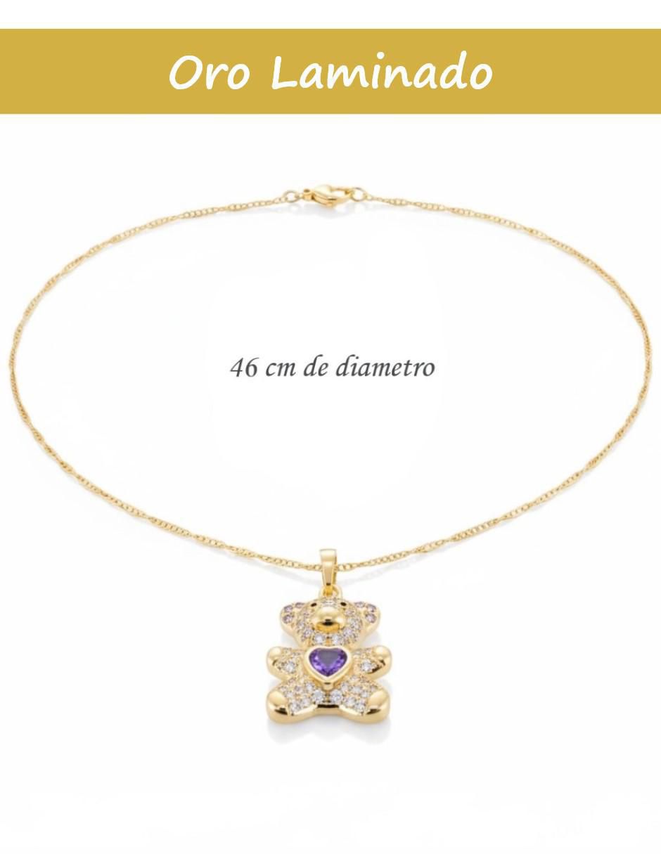 Aretes y collar de oso de oro laminado 18 K zirconia 2