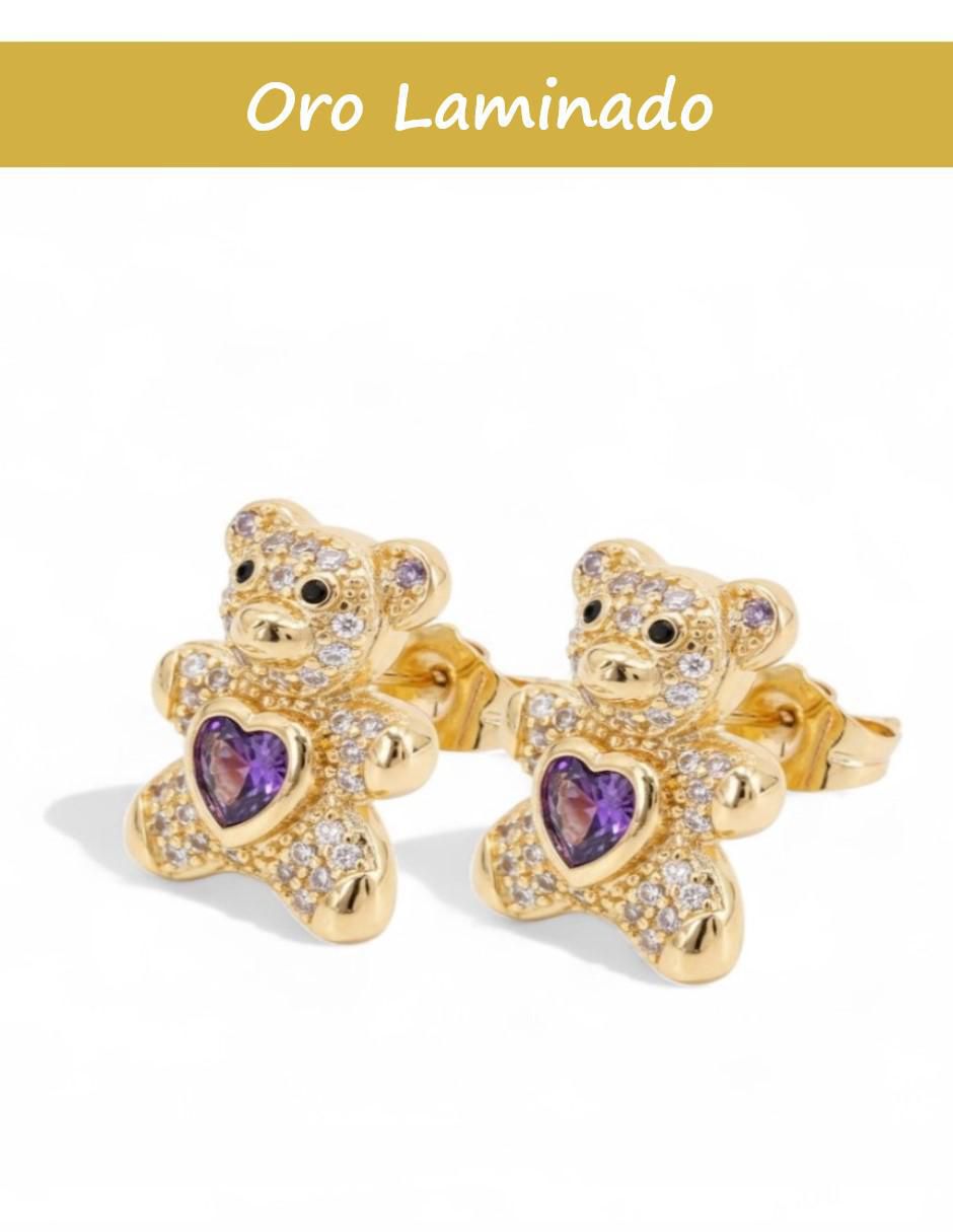 Aretes y collar de oso de oro laminado 18 K zirconia 3
