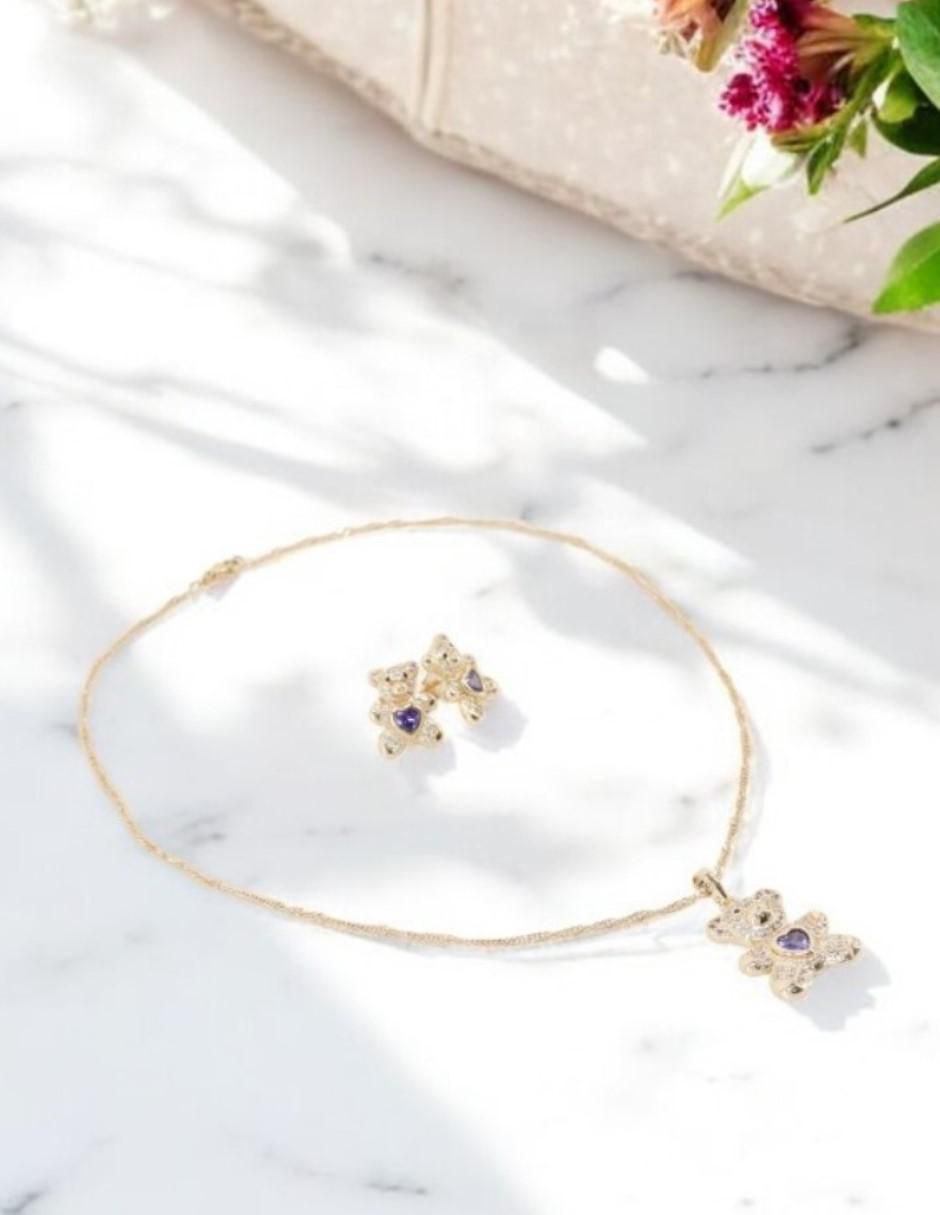 Aretes y collar de oso de oro laminado 18 K zirconia 4