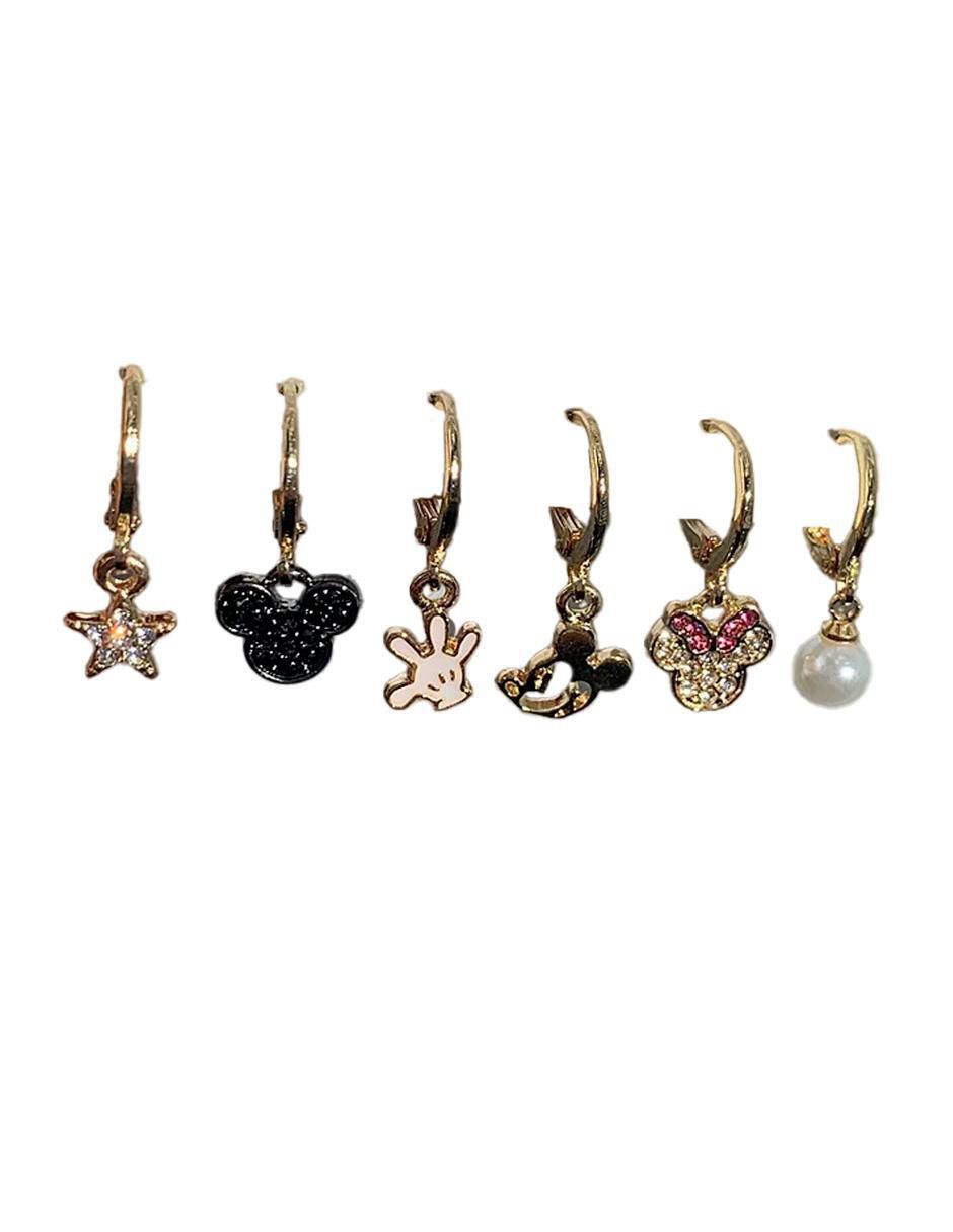 Set de aretes Mickey y Magic Broom de oro laminado 9 K con acabado pulido zirconia cúbica