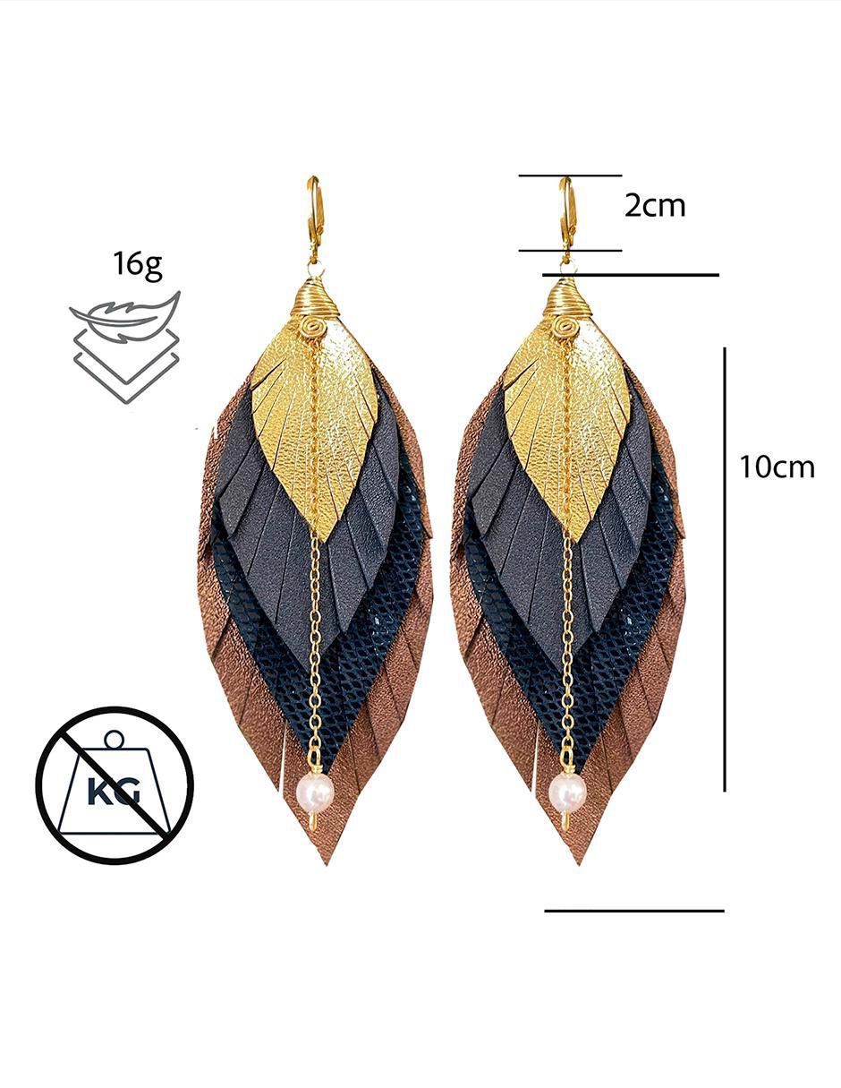 Aretes largos de pluma con acabado baño de oro 18 k 5