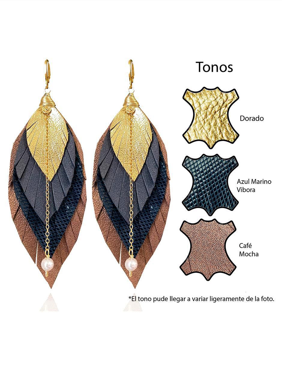 Aretes largos de pluma con acabado baño de oro 18 k 3
