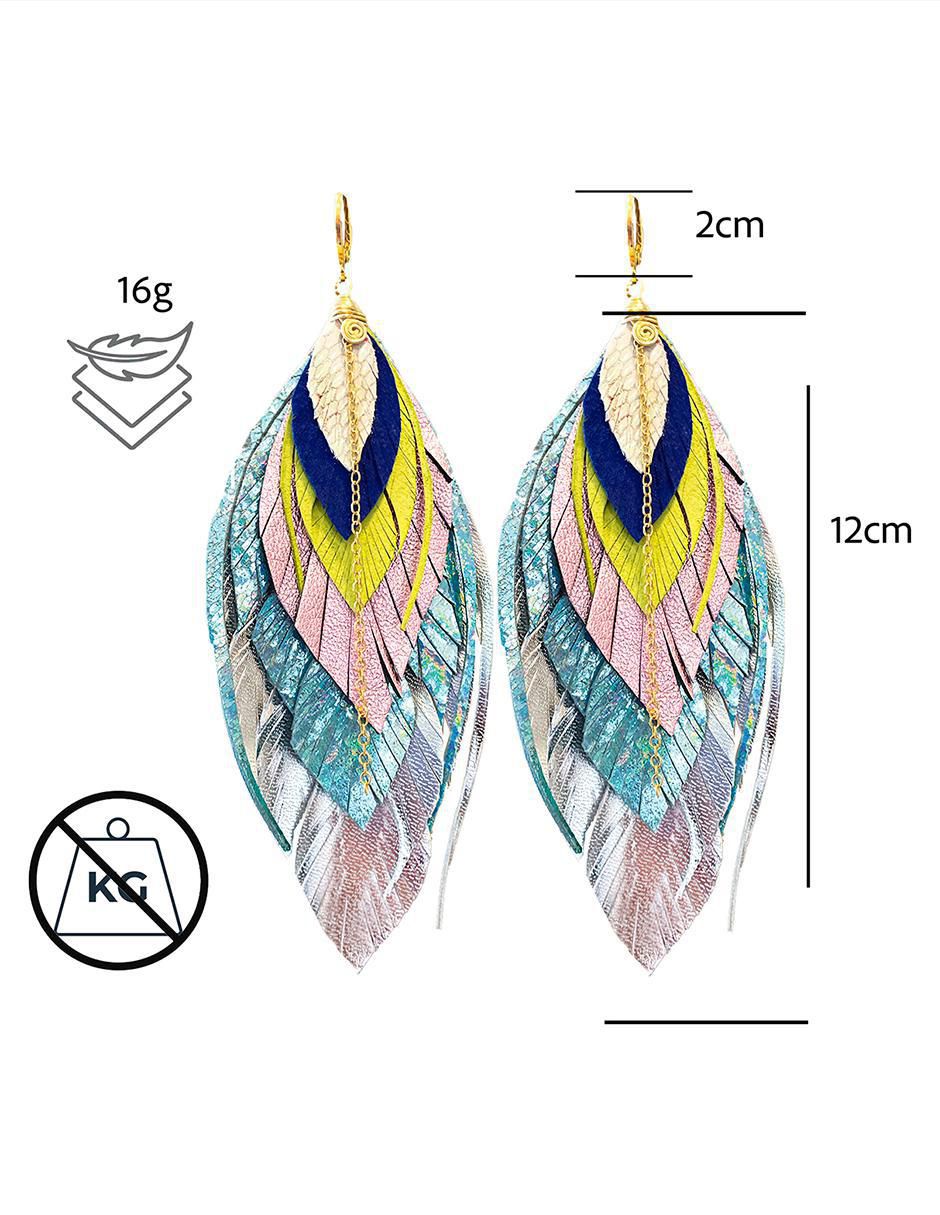 Aretes largos de pluma 18 k con acabado baño de oro 7